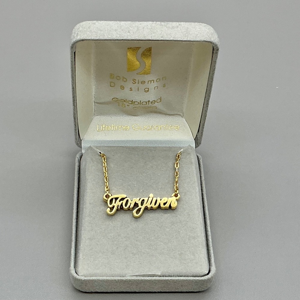 Bob Siemon Necklace Womens Gold Tone Forgiven Script Christian Religious 18"